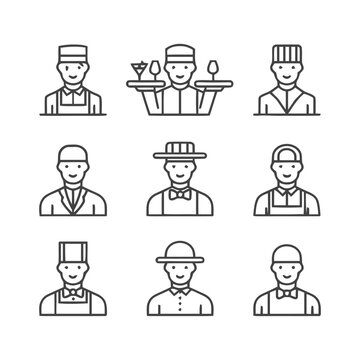 Line art illustrations of various service industry workers.