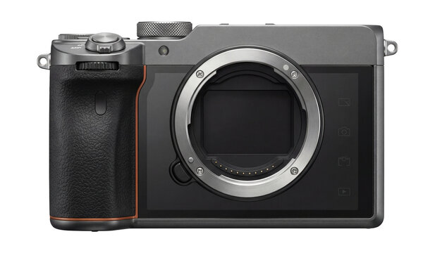 Mirrorless camera boasting a large LCD touchscreen and a single function dial.