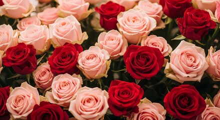 Naklejka premium A vibrant bouquet of red and pink roses arranged together in a beautiful floral display