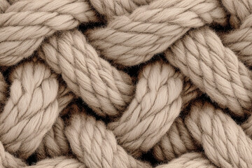 Natural brown cotton cord texture in a seamless braided pattern macro view