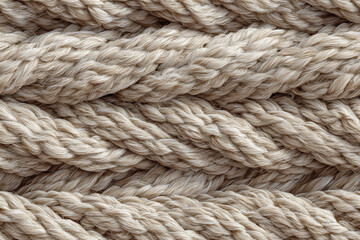 Detailed background of braided cotton rope texture with natural beige fibers