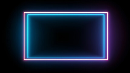 Fototapeta premium Blue and purple neon frame box glowing lines on black background vibrant light effect futuristic minimal design high contrast