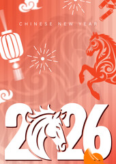 Chinese New Year 2026 Year of the Horse Festive Poster, Lunar New Year 2026 Horse Zodiac with Red and Gold Elements, Traditional 2026 Chinese Zodiac Horse Symbol on Red Background, Modern Lunar New Ye