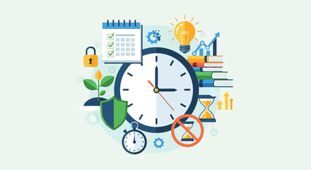 Obraz premium Strategic time management concept illustration, visually representing efficient planning, task organization, goal setting, productivity enhancement, and achieving success in modern life