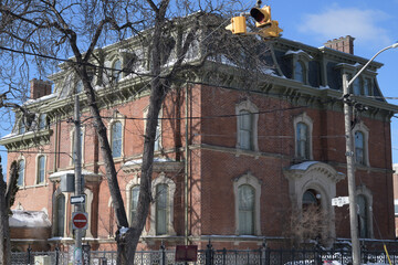 Obraz premium southeast corner view of George Brown House, built 1876, in Second Empire style, at 186 Beverley St, Toronto