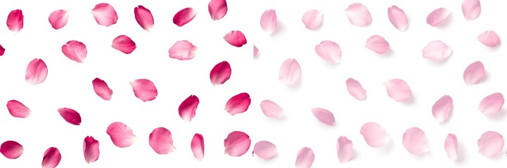 Obraz premium Falling pink cherry blossom petals isolated on transparent background with shadows, realistic floral elements for romantic spring design.