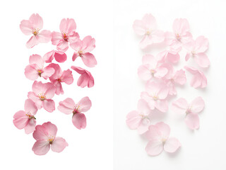 Fototapeta premium Beautiful pink sakura flowers isolated on transparent background with shadows, elegant spring floral elements for wedding design
