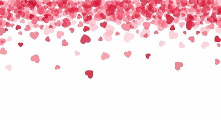 A white background with a border of pink and red hearts floating down from the top edge