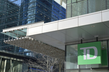Naklejka premium sign outside TD Canada Trust Branch and ATM located at 15 York St, Maple Leaf Square Sports & Entertainment Condo complex, Toronto