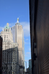 Obraz premium looking east on Front St W to Fairmont Royal York hotel and Royal Bank Plaza, south tower, at Bay St, Toronto