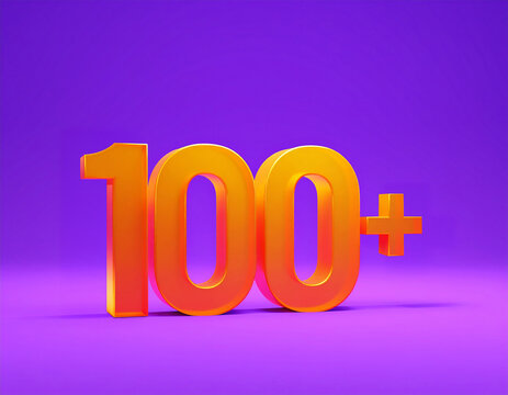 Three-Dimensional &ldquo;100 Plus&rdquo; Milestone Block Typography on Purple Background