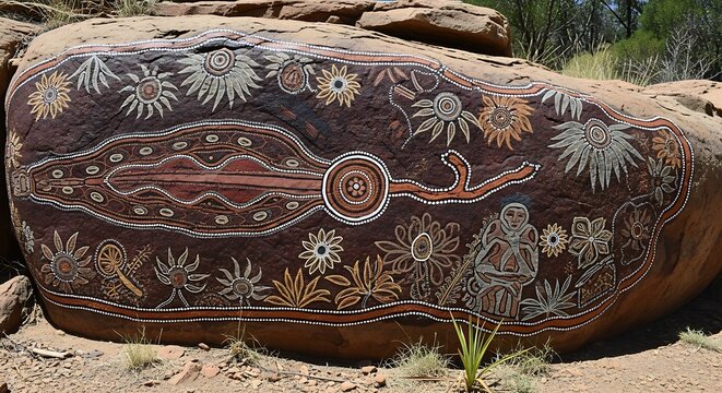 Ancient Aboriginal Rock Art Painting Australia.