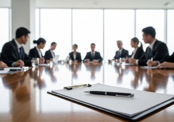 Business meeting in progress with professionals gathered around a conference table