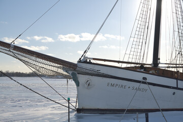 Naklejka premium The Empire Sandy, a large passenger sailing ship, moored in Toronto Harbor in winter