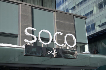 Obraz premium sign outside SOCO Cafe located at 75 Lower Simcoe St (seen from Bremner Blvd), Toronto