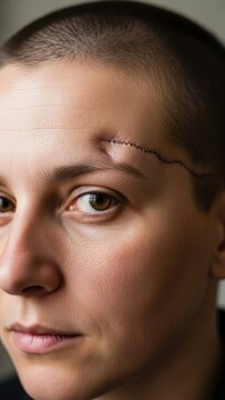 Traumatic brain injury survivor, complex medical surgery, individual strength, visible head wound, neurological impact, recovery journey, health challenge
