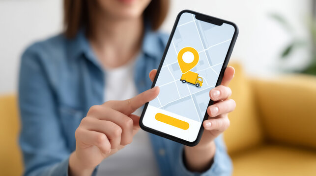 Package tracking map on smartphone displaying delivery route for efficient logistics