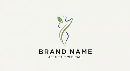 Fototapeta premium Aesthetic Medical Logo Design with Green Leaf and Human Figure