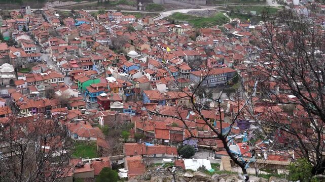 Afyonkarahisar, Turkey - April 4, 2025: Panoramic Aerial View of Afyonkarahisar City with Traditional Red Roofs