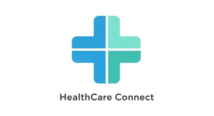 Obraz premium Healthcare cross symbol 3D medical connection concept teal blue gradient modern design