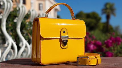 
Yellow women&rsquo;s luxury handbag fashion accessory, elegant design, modern style, stylish product display, premium quality, chic feminine concept.