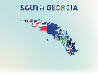A modern flat illustration of the map of South Georgia filled with the national flag of South Georgia