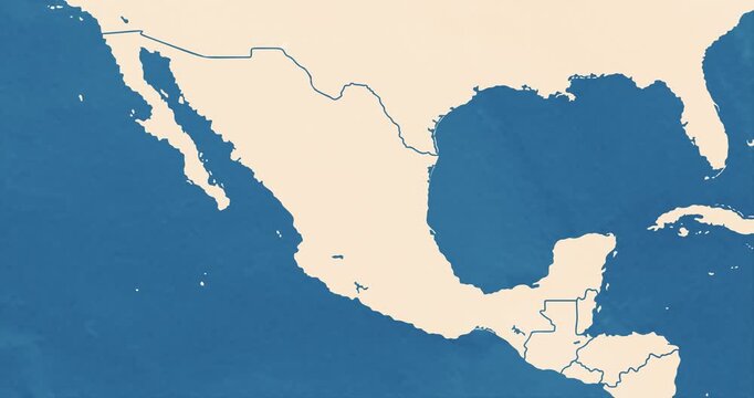 Beautiful zoom in of a mexico map with most important cities and frontier lines