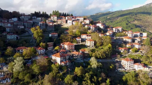 Traveling Over Metsovo 4K Sunset. Epirus. Pindus Mountains. Greece