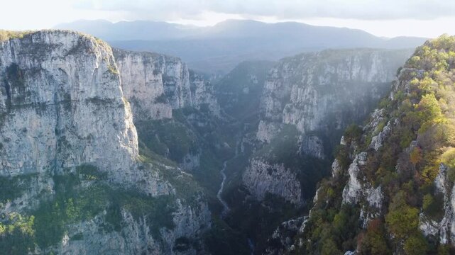 Upstream Vikos Gorge 4K. Epirus. Pindus. Mountains. River. Greece