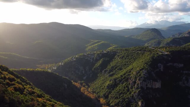 Unbelievable Winding Road 4K. Vikos. Sunset. Epirus. Pindus Mountains. Greece