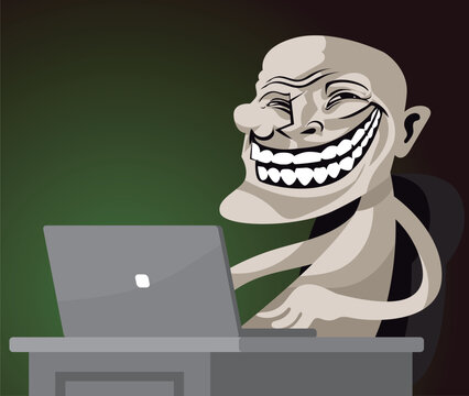 evil troll face meme using a computer for trolling in internet