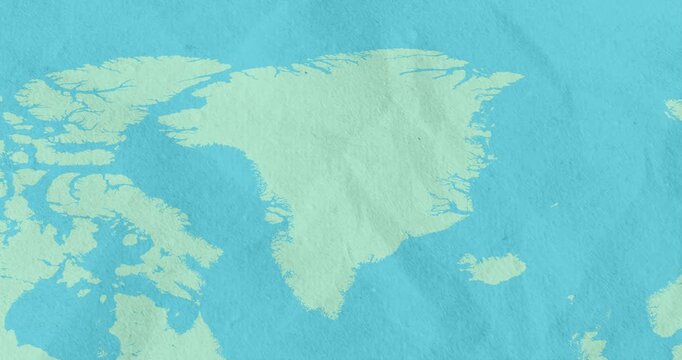 Beautiful zoom in of a green blue and white Greenland map with most important cities and frontier lines