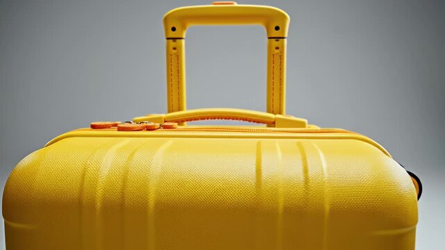 Bright yellow hard-shell suitcase on a studio backdrop with zipper details and a sturdy handle