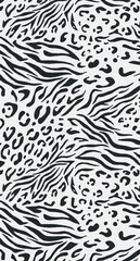 Fototapeta premium Hybrid Animal Print Seamless Pattern - Black and White Zebra Stripes and Leopard Spots Fusion