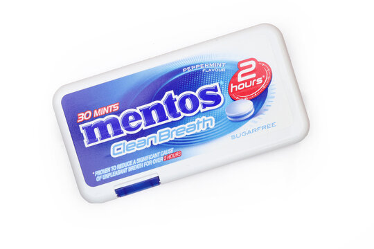blue mentos clean breath sugarfree peppermint pack isolated on white background