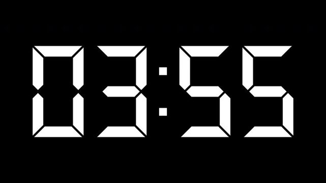 Animation of a digital timer for a 1-minute countdown from 4 to 3 minutes. 4K video with alpha channel