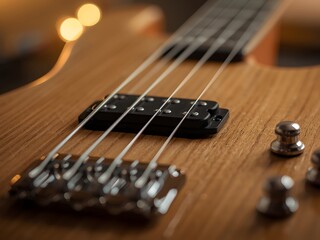Fototapeta premium Electric Guitar Close Up with String and Control Knob on Wooden Body in Studio Lighting 