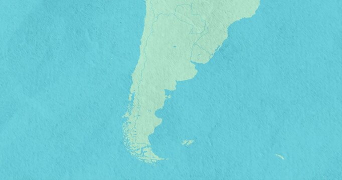 Beautiful zoom in of a green and blue Argentina map with most important cities and frontier lines