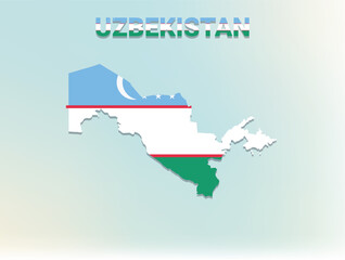 Obraz premium A modern flat illustration of the map of Uzbekistan filled with the national flag of Uzbekistan