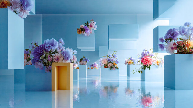 Bouquets de fleurs sur des socles