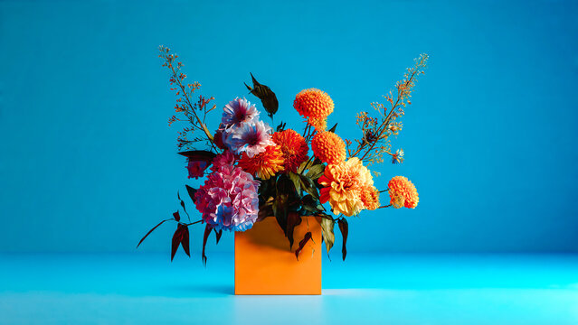 Bouquet de fleurs dans un vase orange