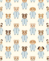 Obraz premium Seamless cute animal doctor pattern with cartoon characters in medical outfits, playful pastel illustration for kids background and nursery decor 