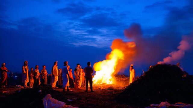 Hindu funeral, family togetherness, cremation ceremony, Indian tradition, mourning family  