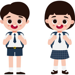 Fototapeta premium students in school uniform, back to school, cute cartoon element illustration