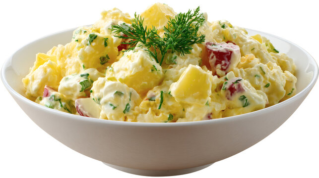 Olivier salad, Russian potato salad, isolated on a white background