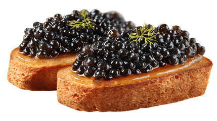Naklejka premium Caviar on toast, luxury Russian food, isolated on a white background