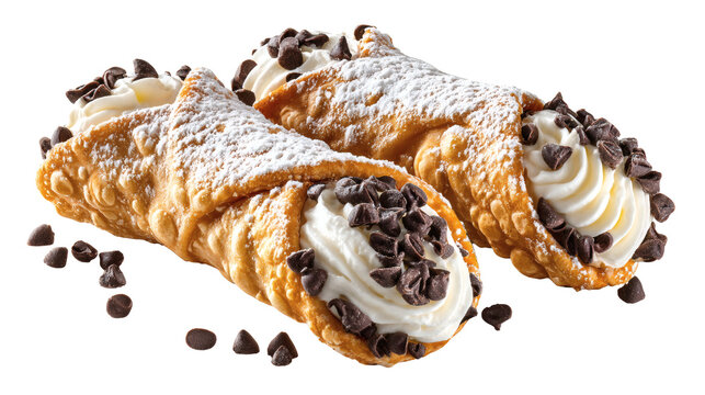 Cannoli pastry with cream filling, Italian dessert, isolated on a white background