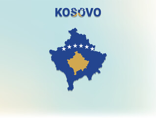 Obraz premium A modern flat illustration of the map of Kosovo filled with the national flag of Kosovo