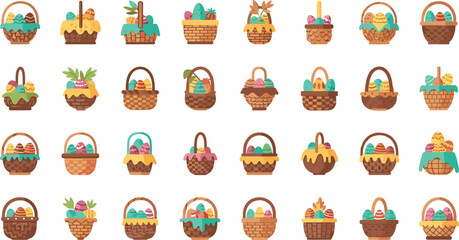 Fototapeta premium Colorful Easter baskets filled with eggs and treats