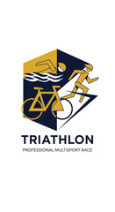 Fototapeta premium Abstract Triathlon Logo Depicting Swimming, Cycling, and Running in a Dynamic Geometric Design